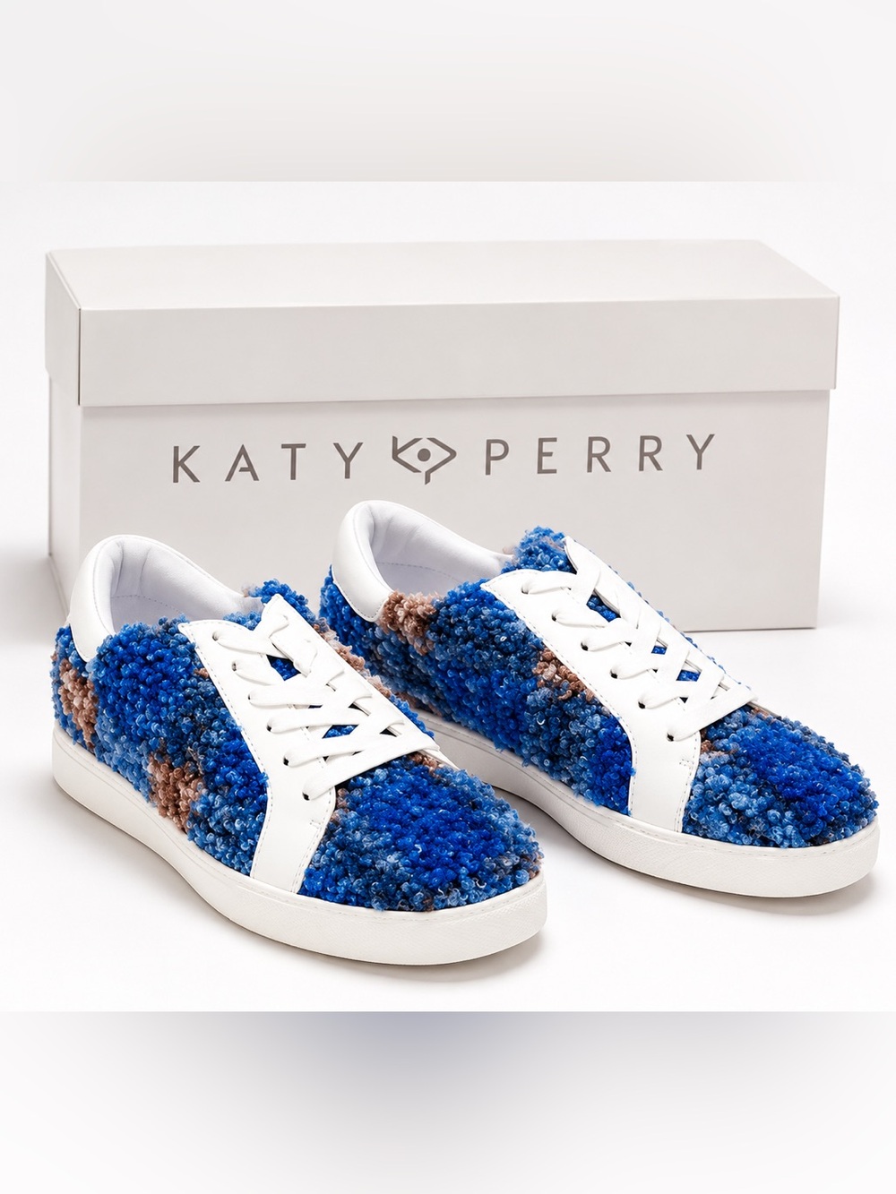 Katy Perry Collections Multicolor Fleece Bouclé Lace-Up Sneakers NIB